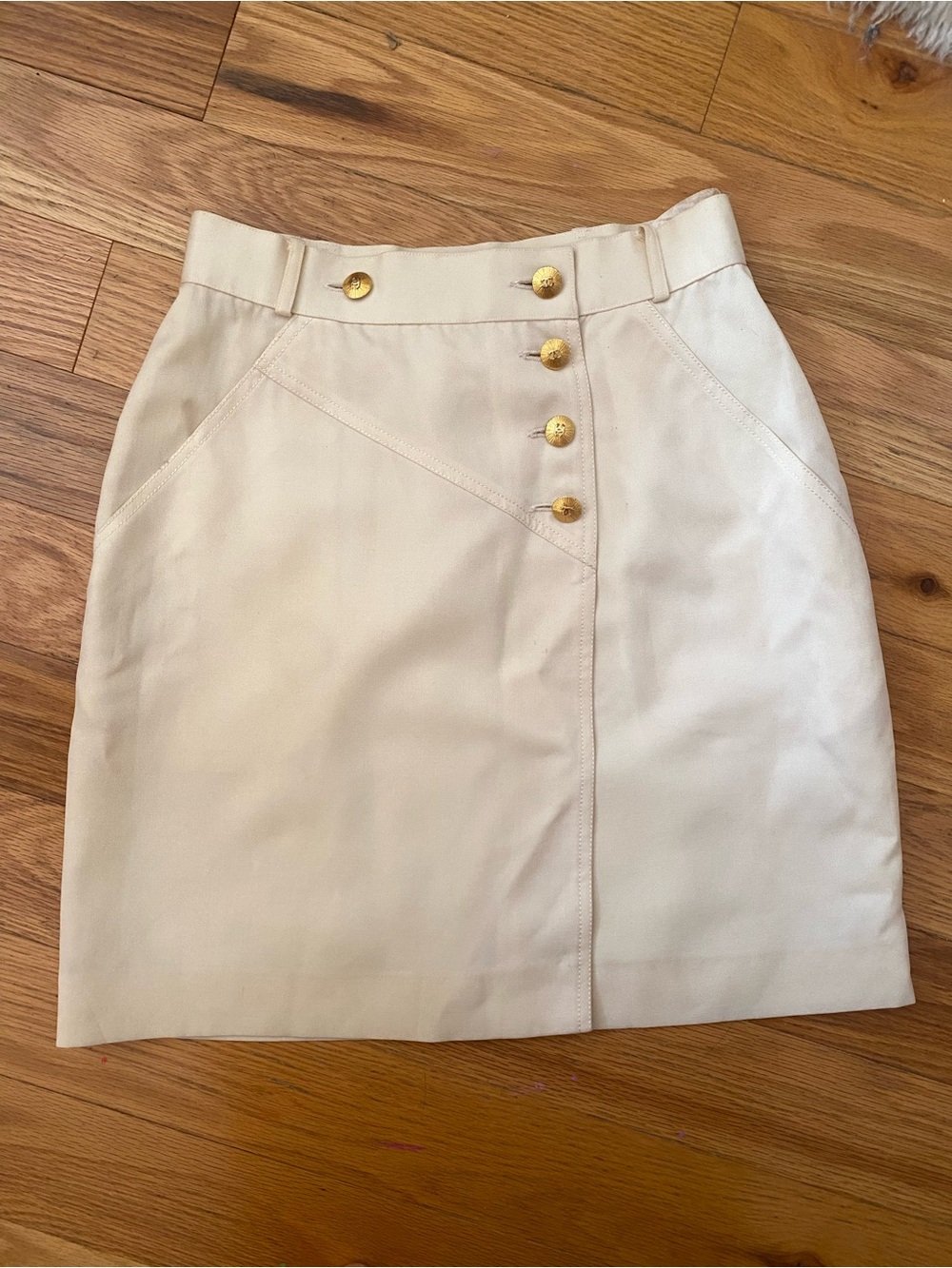 CHANEL Cream Pencil Skirt with Gold Buttons